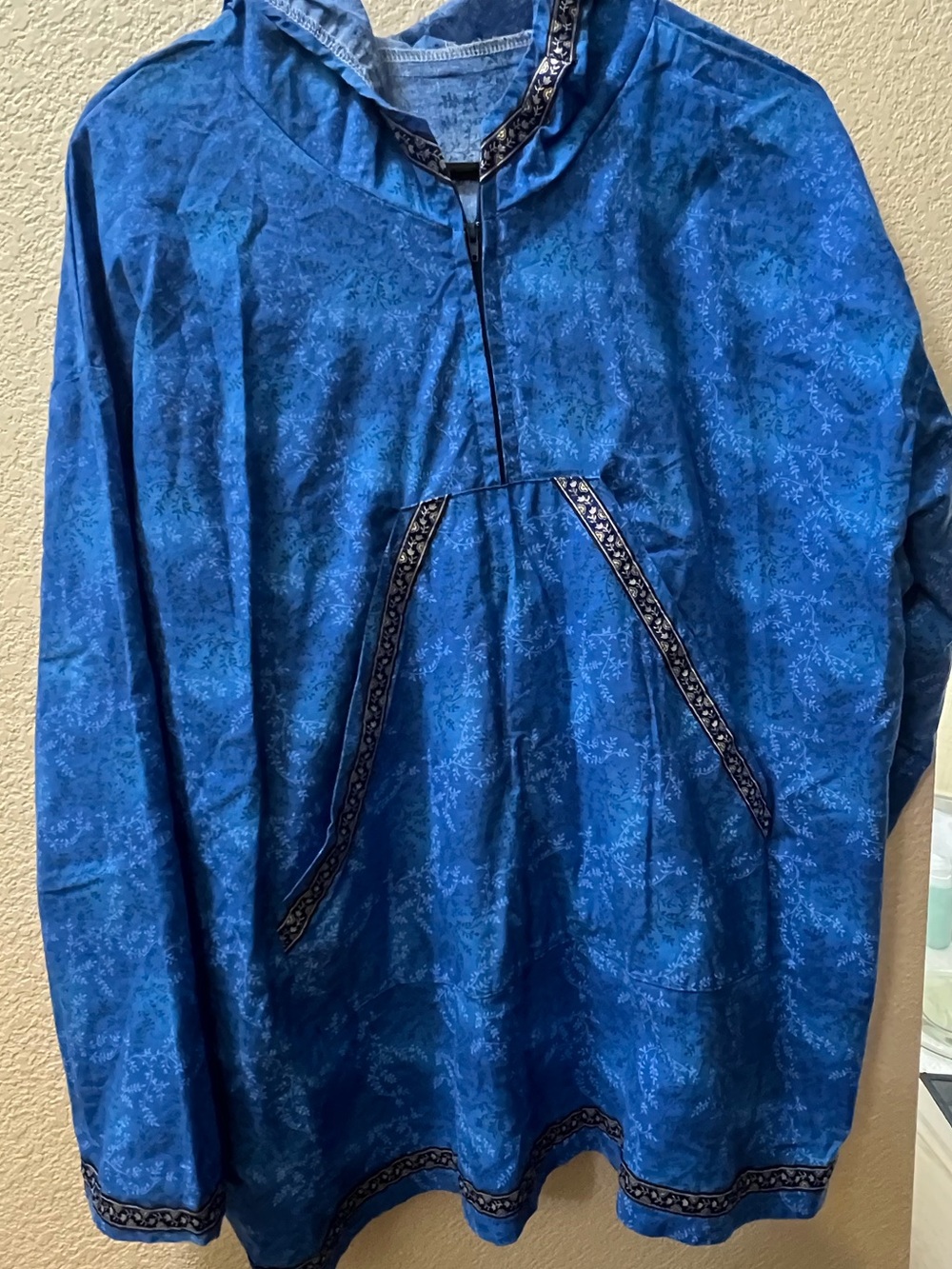 Women’s Blue Printed hooded shirt with Decorative Trim